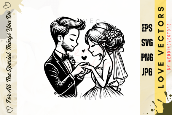 Capturing Romance: The Delicate Charm of Wedding Couple and Love Vectors - C3704