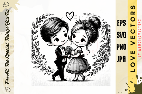 Love in Lines: The Timeless Appeal of Wedding Couple and Love Vectors - C3765