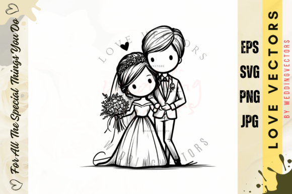 Timeless Romance in Every Detail: Wedding Couple and Love Vectors - C2711